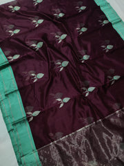 BROWN / MINT BLUE CHANDERI SAREE