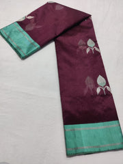 BROWN / MINT BLUE CHANDERI SAREE