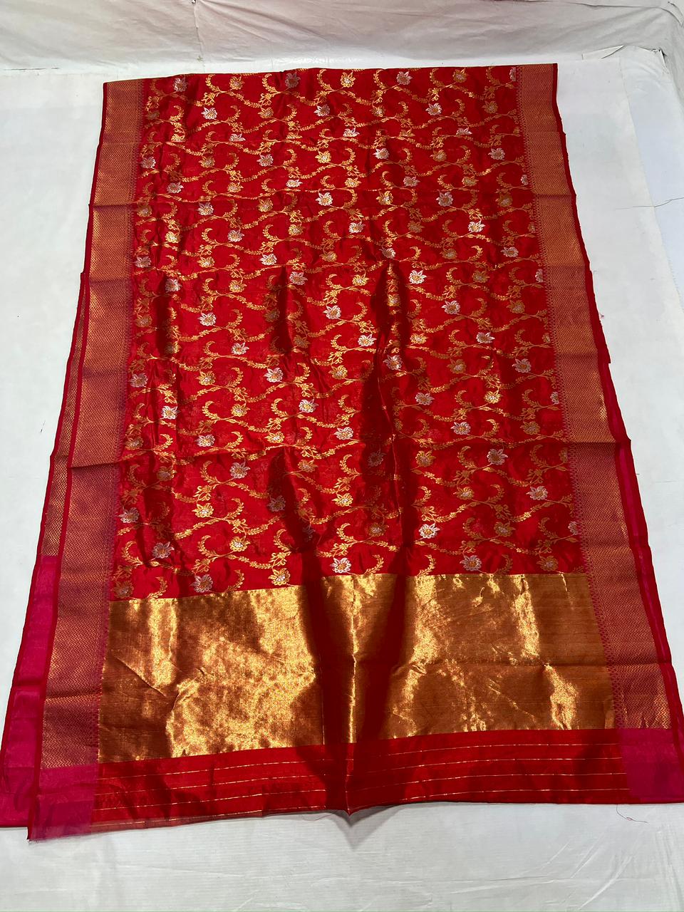 RED CHANDERI SAREE