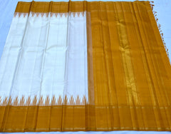 HALF WHITE / BROWN TEMPLE BOARDER SAREE