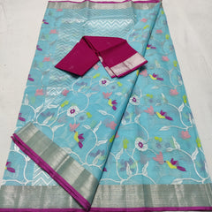 SKY BLUE / SILVER ZARI KOTA SAREE