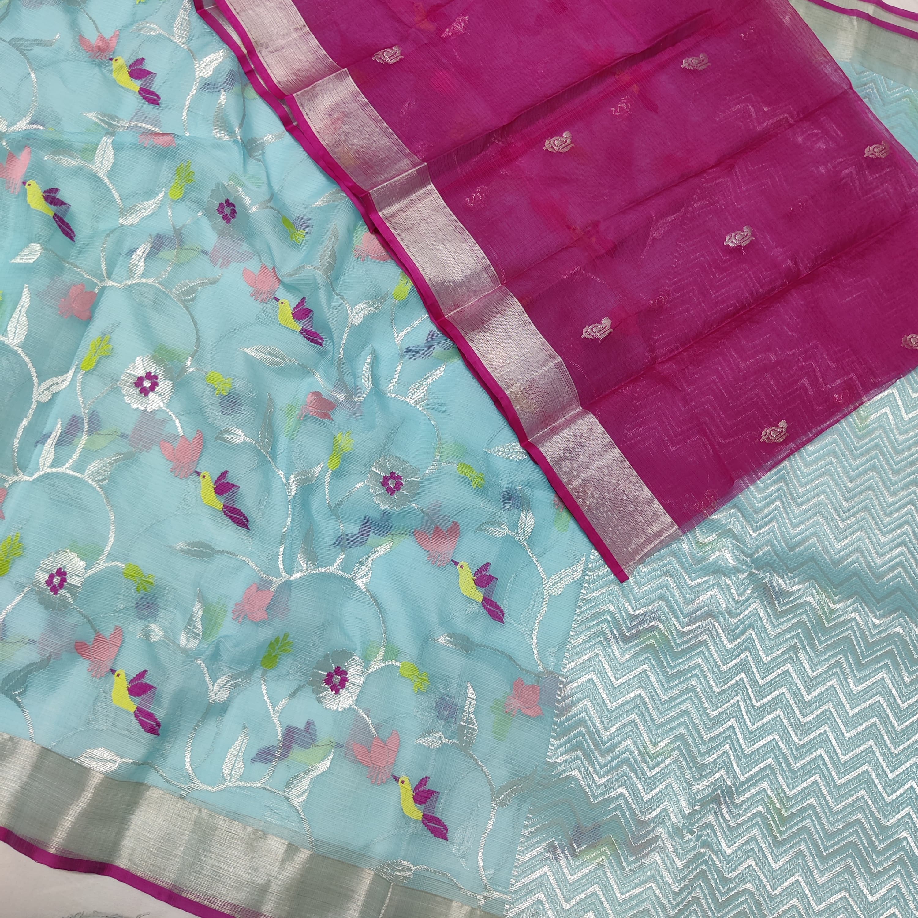 SKY BLUE / SILVER ZARI KOTA SAREE