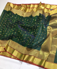 BOTTLE GREEN CHANDERI SILK SAREE