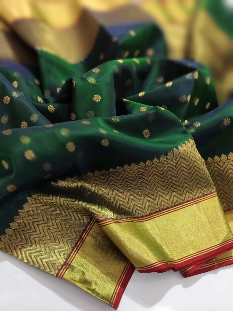 BOTTLE GREEN CHANDERI SILK SAREE