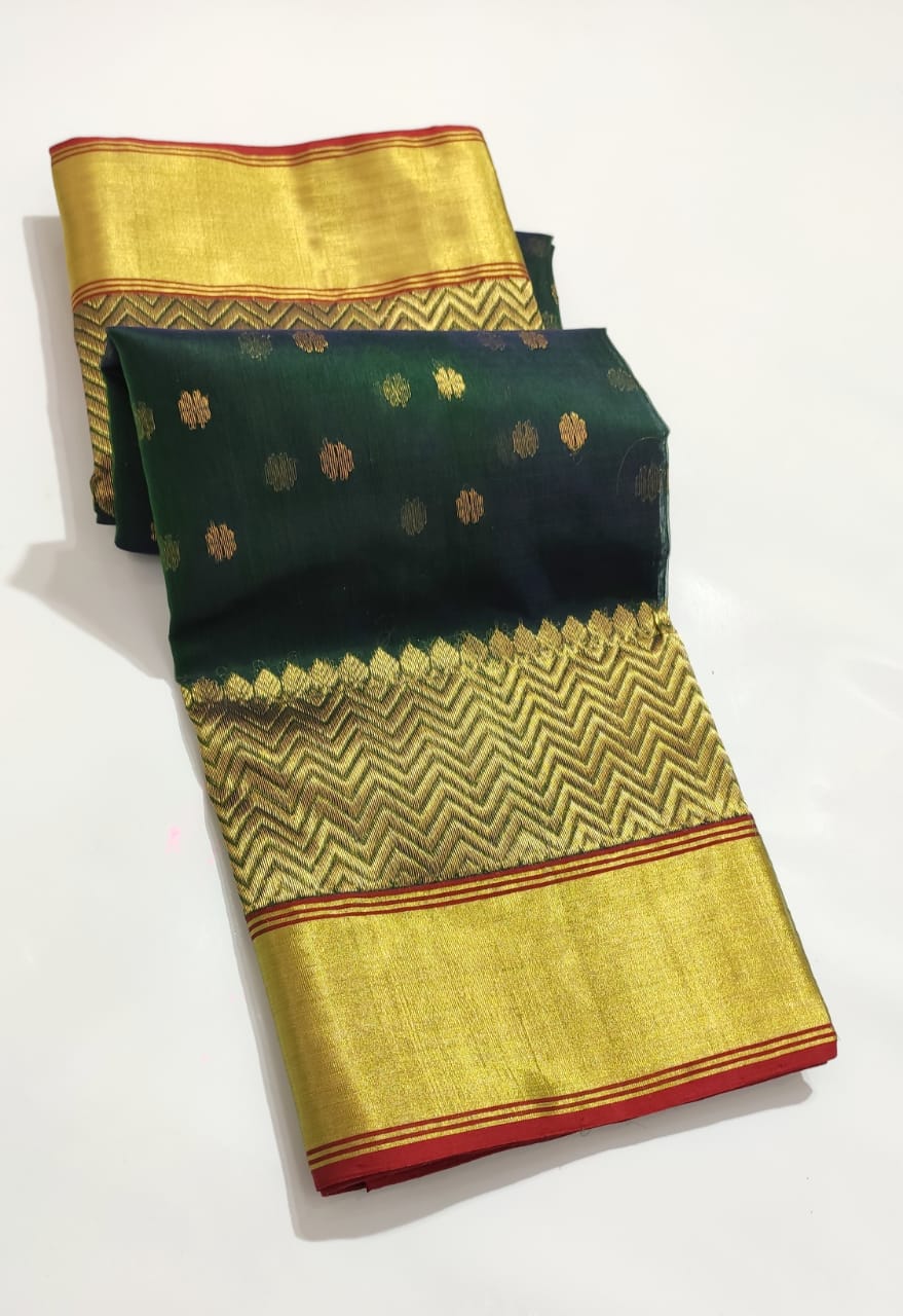 BOTTLE GREEN CHANDERI SILK SAREE