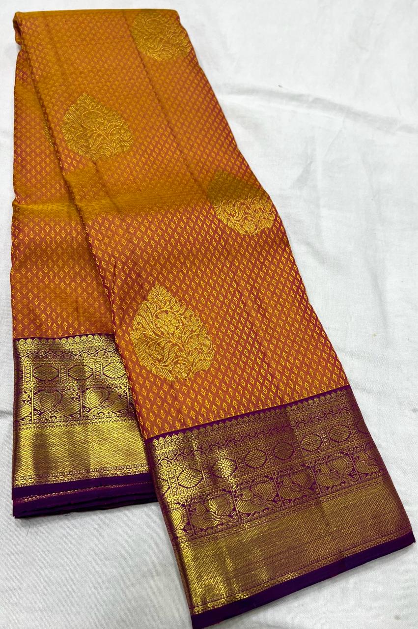 ORANGE / VIOLET KANCHI SAREE