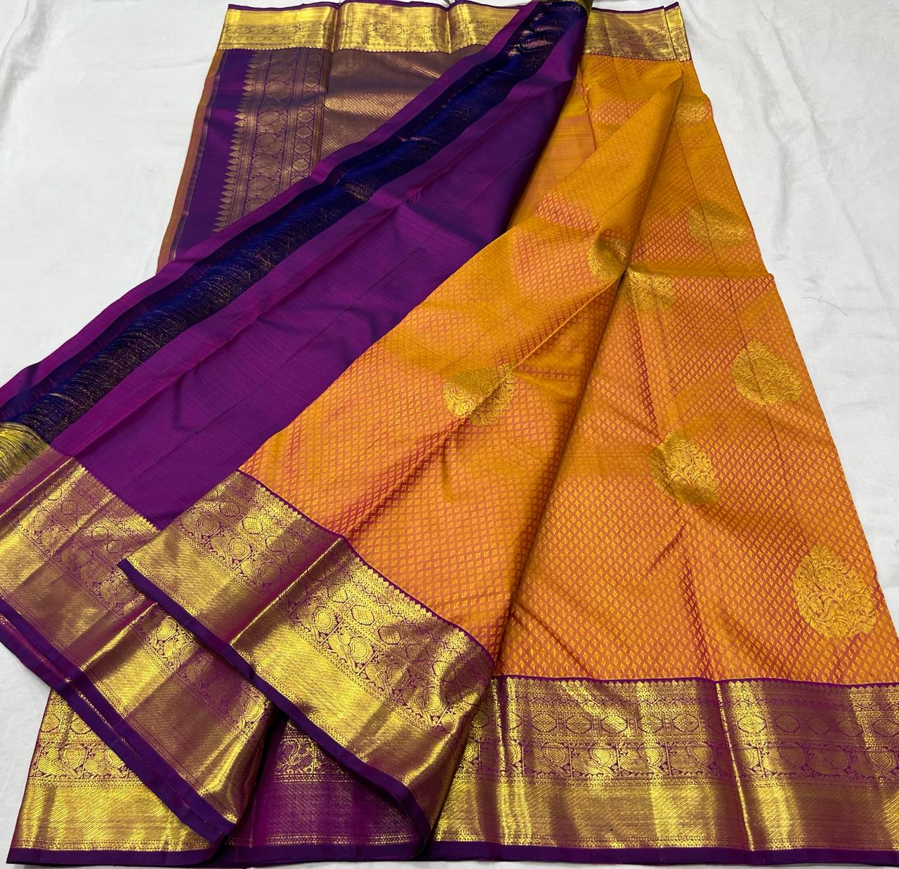 ORANGE / VIOLET KANCHI SAREE