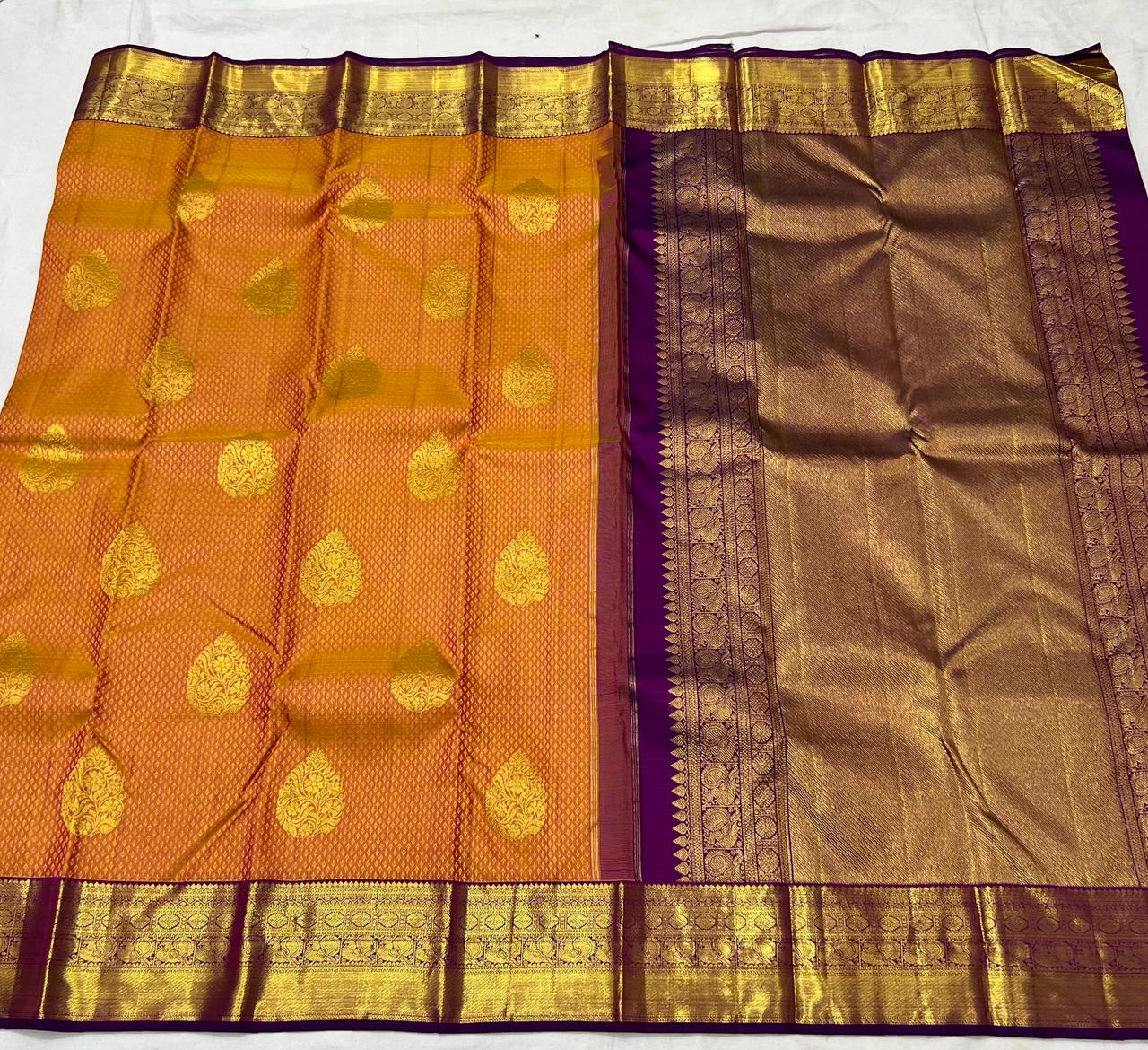 ORANGE / VIOLET KANCHI SAREE