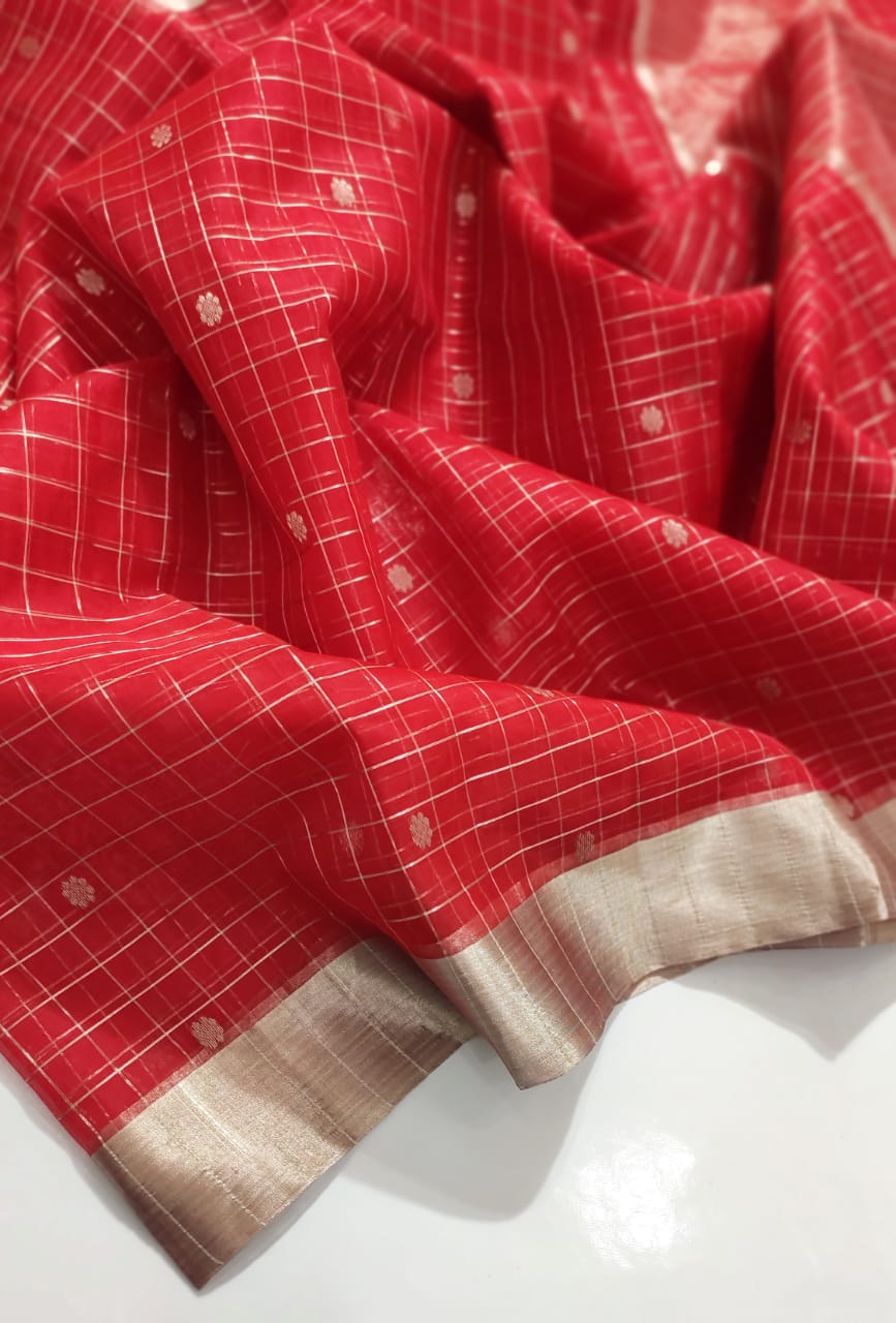 RED CHANDERI SAREE