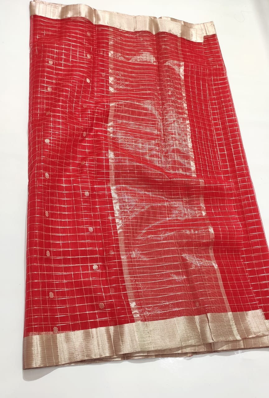 RED CHANDERI SAREE