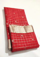 RED CHANDERI SAREE