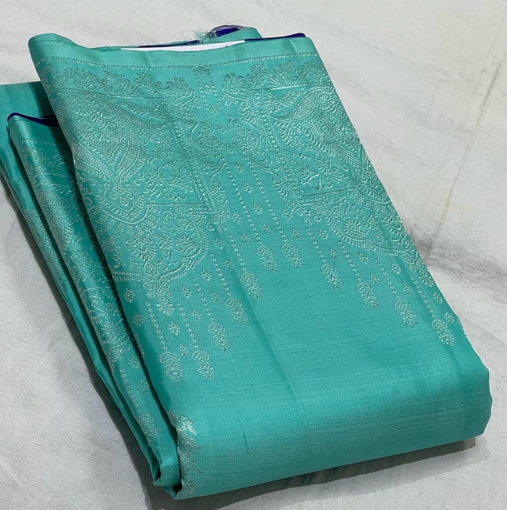 GREEN / BLUE BOARDERLESS KANCHI SAREE