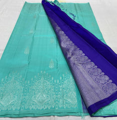 GREEN / BLUE BOARDERLESS KANCHI SAREE