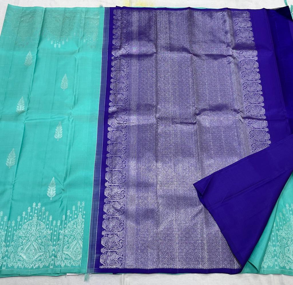 GREEN / BLUE BOARDERLESS KANCHI SAREE