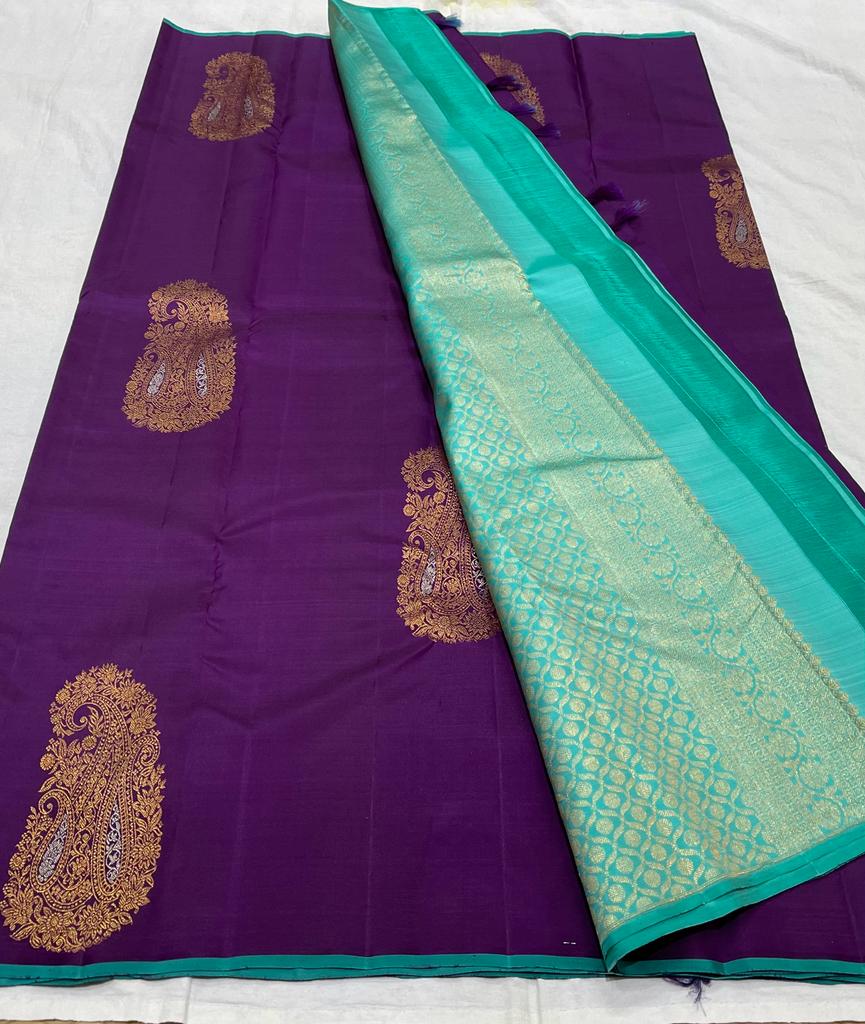 VIOLET / MINT BLUE BOARDERLESS SAREE