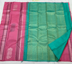 PINK / MINT GREEN BOARDERLESS KANCHI SAREE