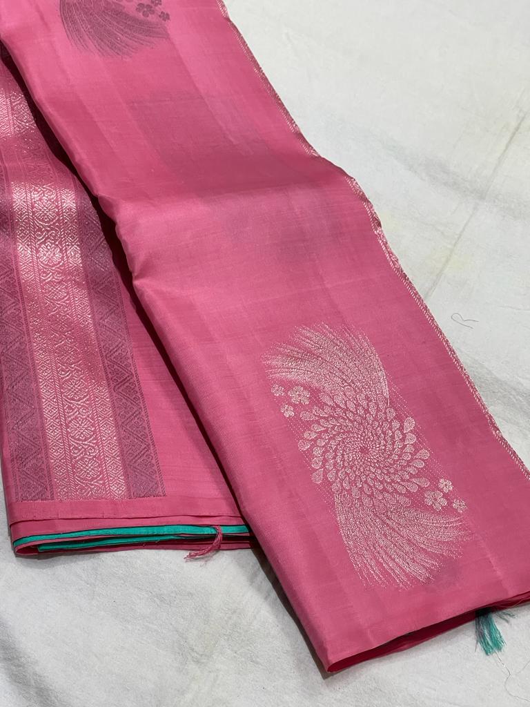 PINK / MINT GREEN BOARDERLESS KANCHI SAREE