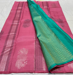 PINK / MINT GREEN BOARDERLESS KANCHI SAREE