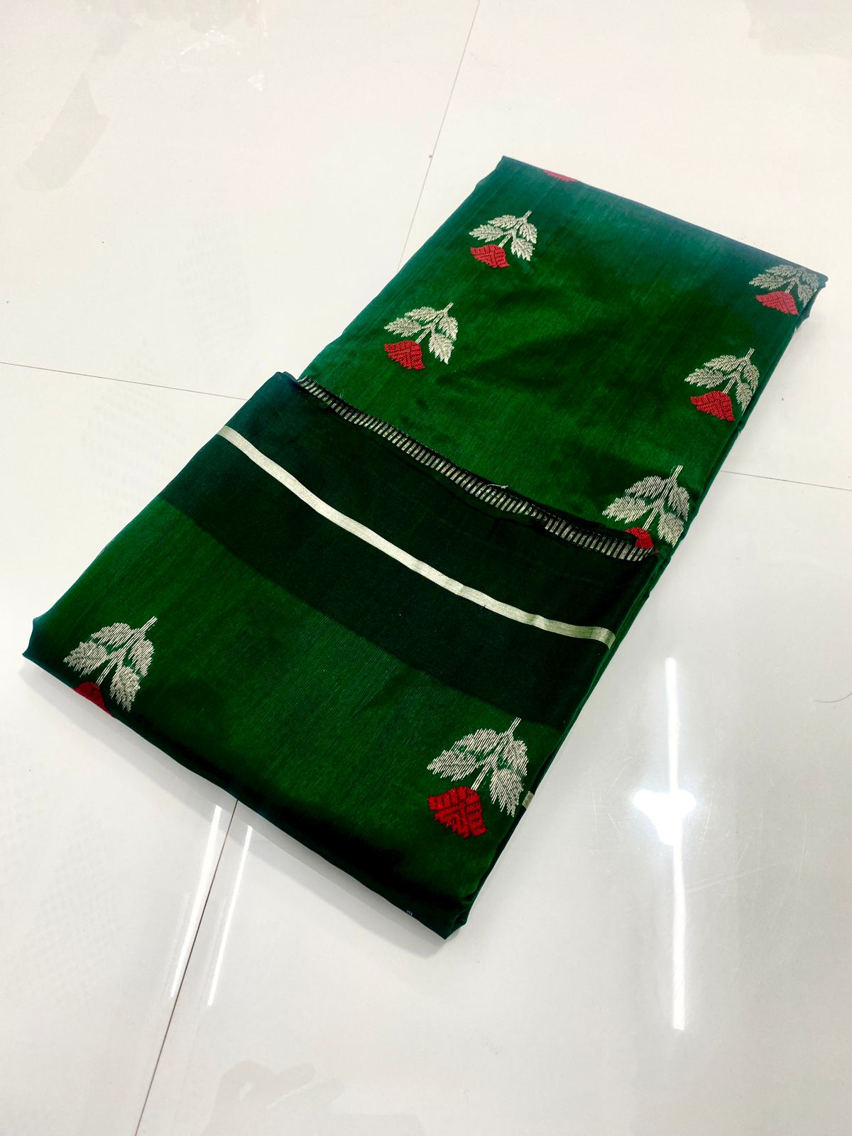 GREEN CHANDERI SILK SAREE