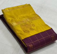 BARGUNDY / YELLOW KANCHI SAREE