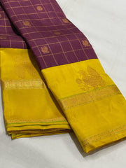 BARGUNDY / YELLOW KANCHI SAREE