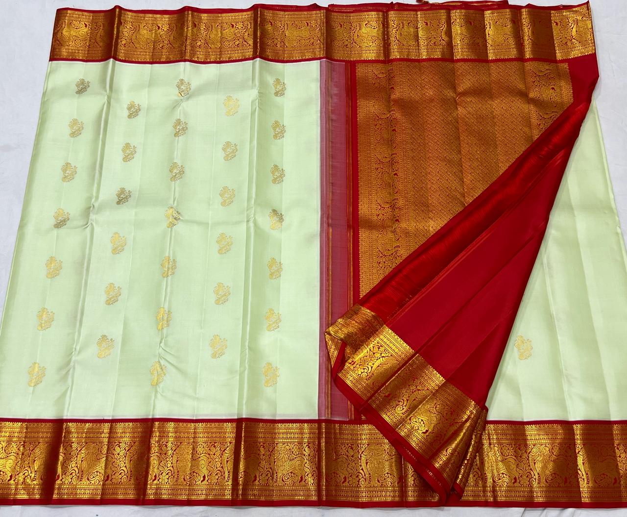 HALF WHITE / RED KANCHI SAREE