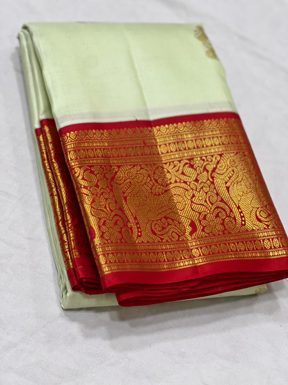 HALF WHITE / RED KANCHI SAREE