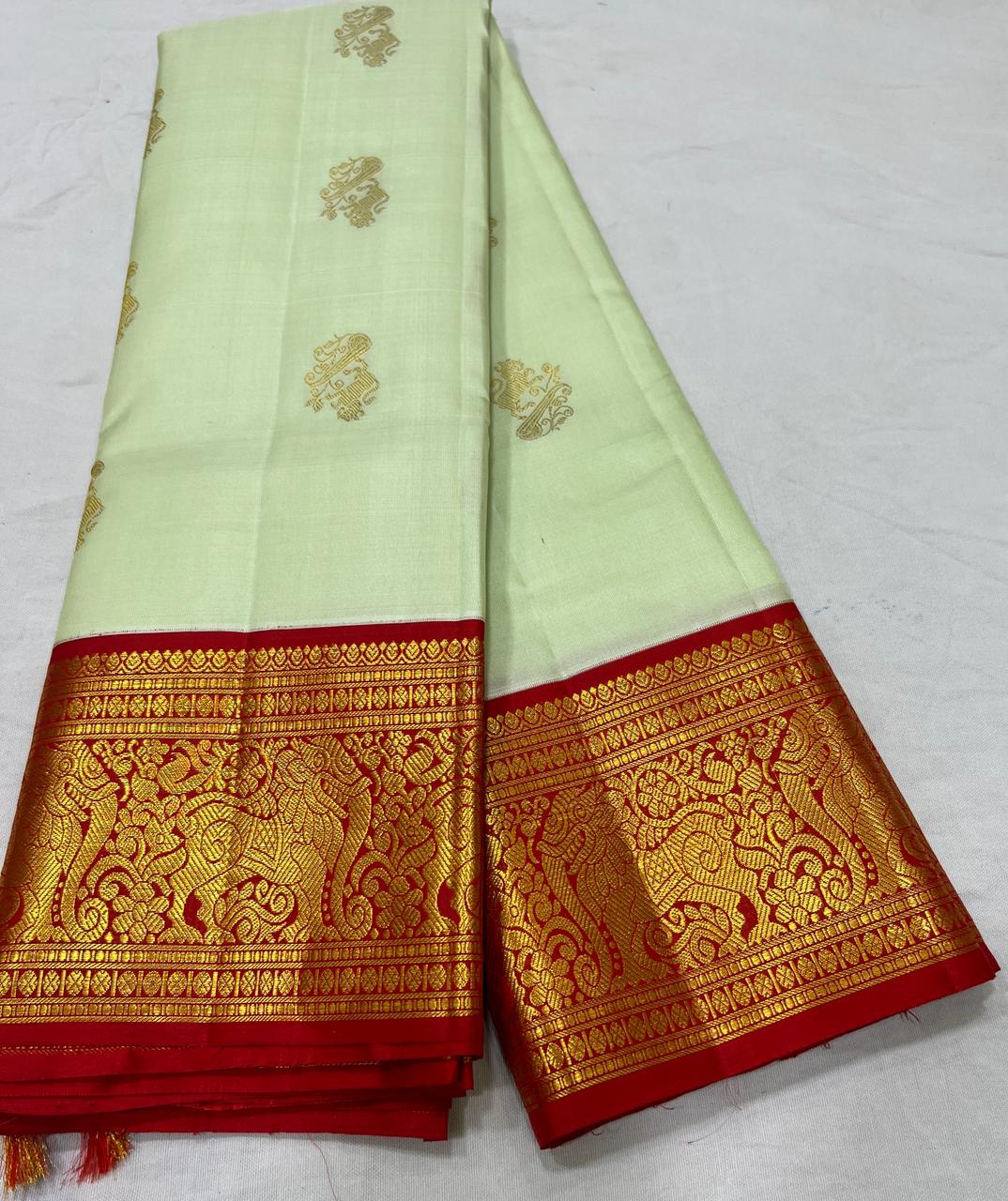 HALF WHITE / RED KANCHI SAREE