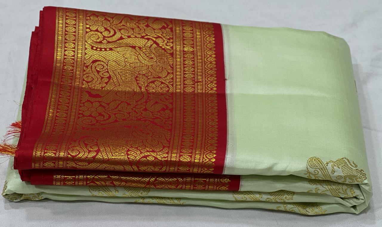 HALF WHITE / RED KANCHI SAREE