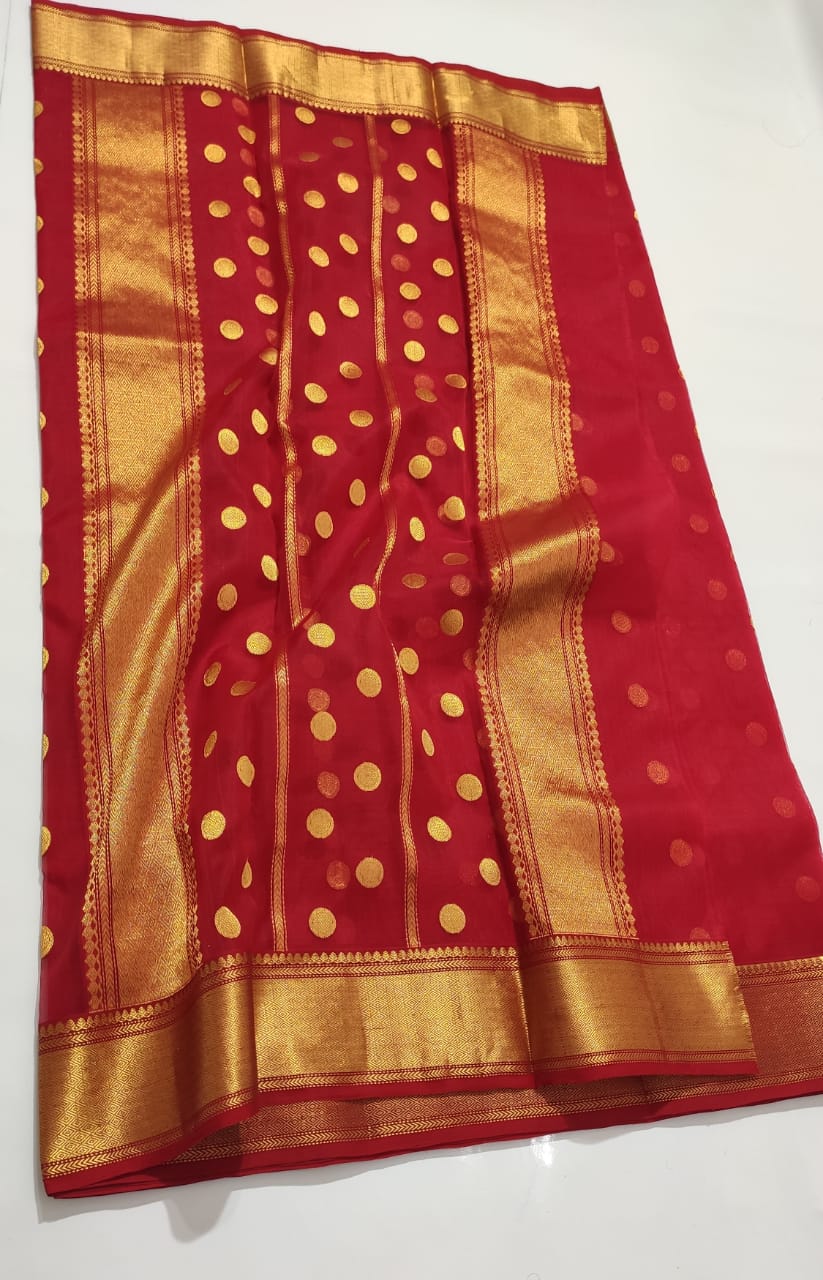 RED CHANDERI SAREE