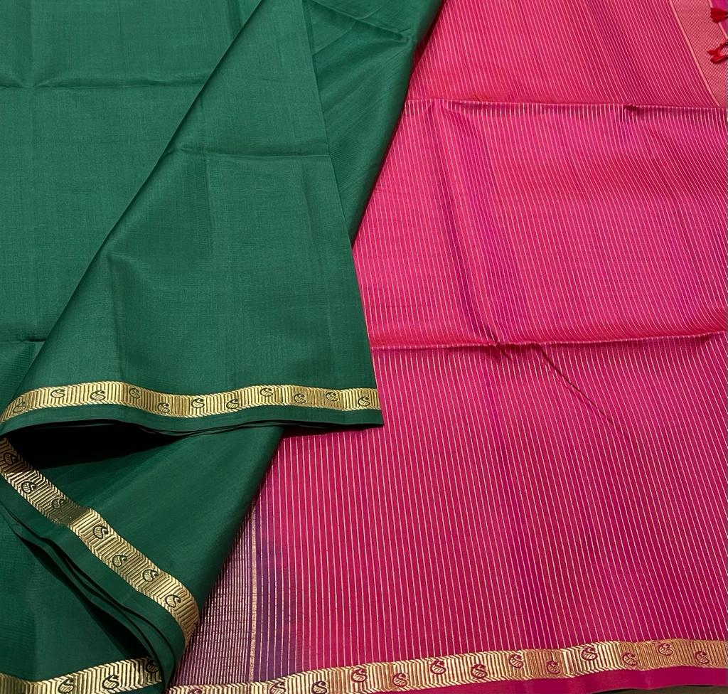 BOTTLE GREEN / PINK SILK SAREE