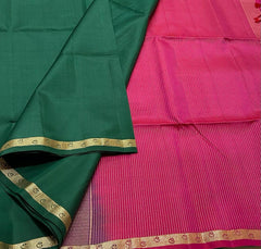 BOTTLE GREEN / PINK SILK SAREE