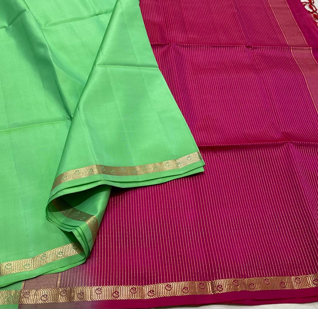 PARROT GREEN / PINK SILK SAREE