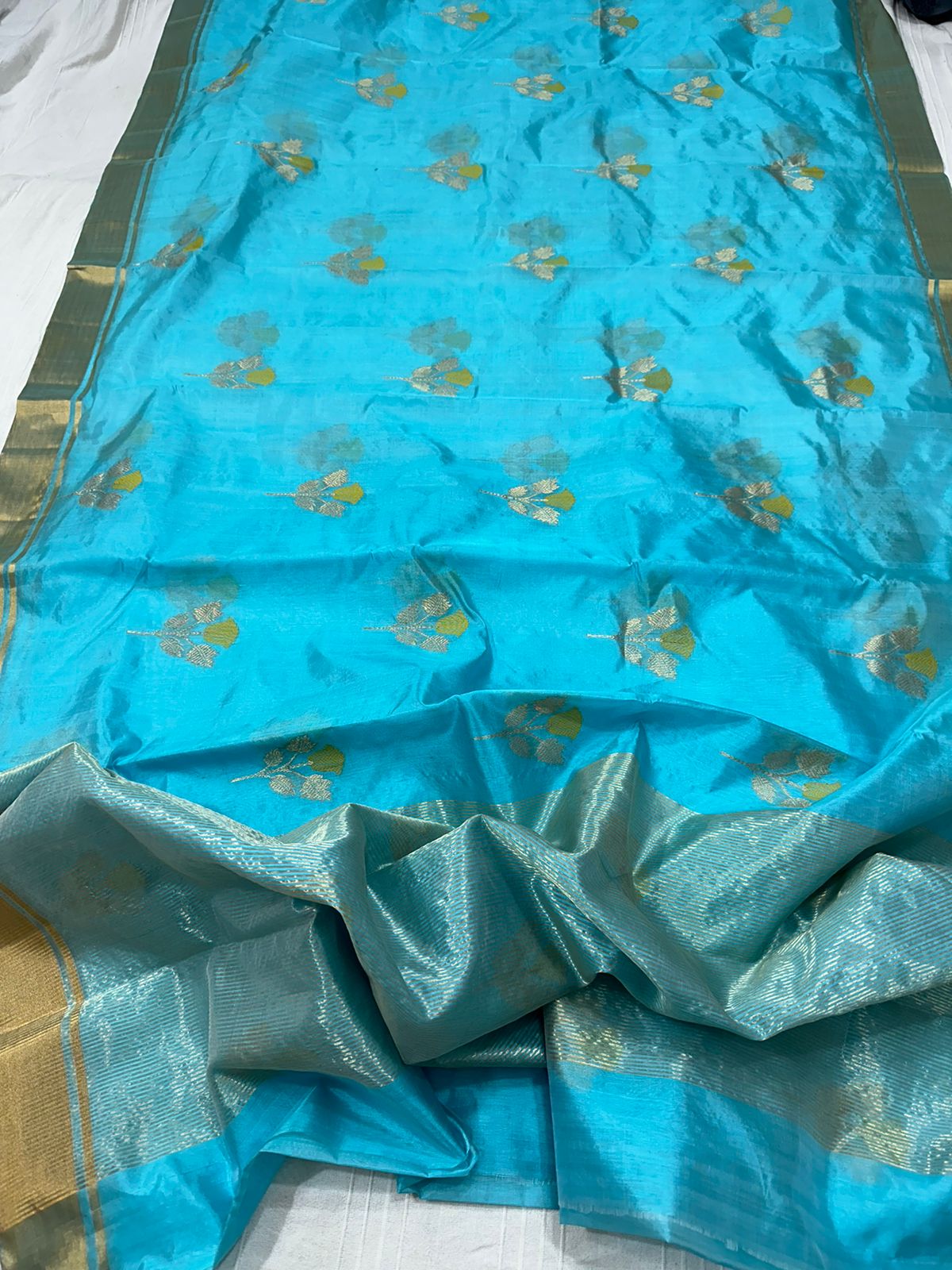 SKY BLUE CHANDERI SAREE