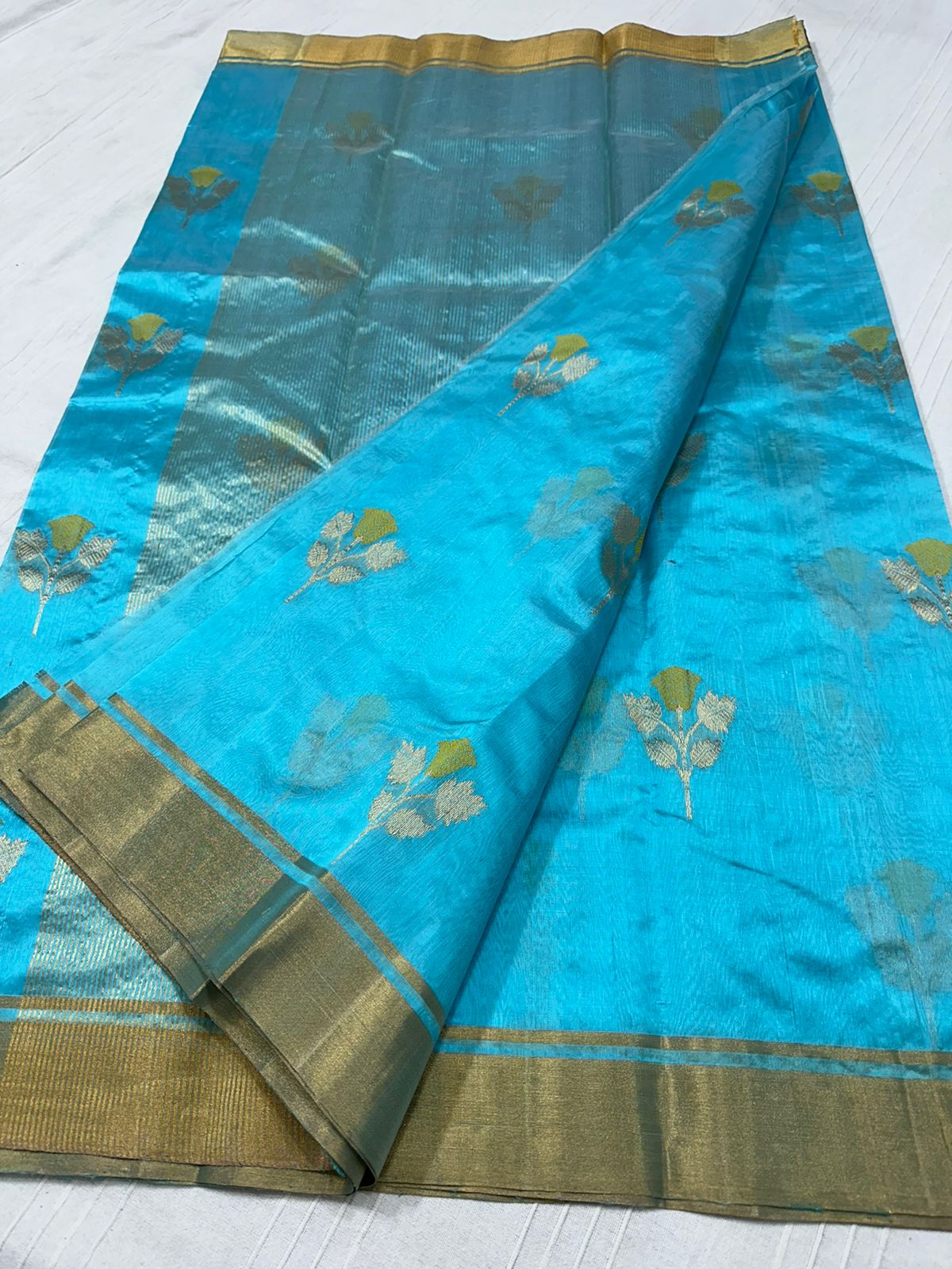 SKY BLUE CHANDERI SAREE