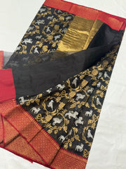 BLACK / RED CHANDERI SAREE