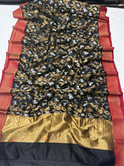 BLACK / RED CHANDERI SAREE