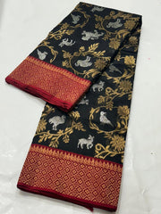 BLACK / RED CHANDERI SAREE