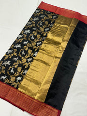 BLACK / RED CHANDERI SAREE