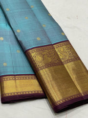 GREY BLUE / MAROON KANCHI SAREE