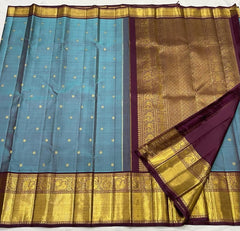 GREY BLUE / MAROON KANCHI SAREE