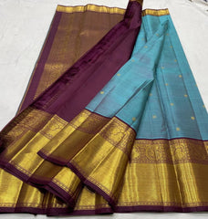 GREY BLUE / MAROON KANCHI SAREE