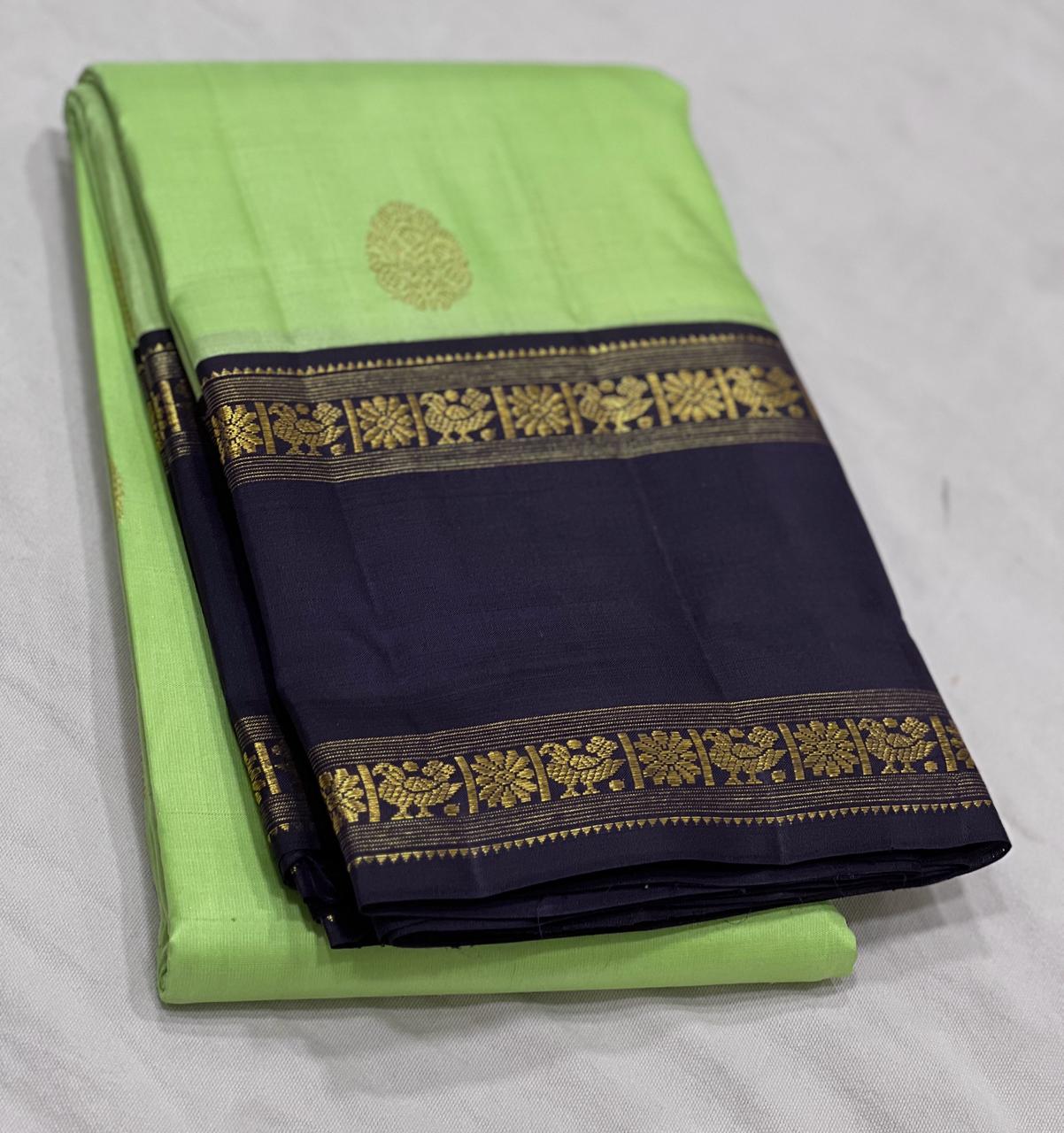 PARROT GREEN / BLACK KANCHI SAREE