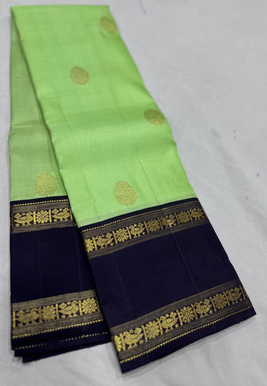 PARROT GREEN / BLACK KANCHI SAREE