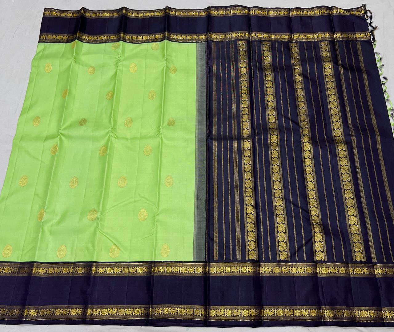 PARROT GREEN / BLACK KANCHI SAREE