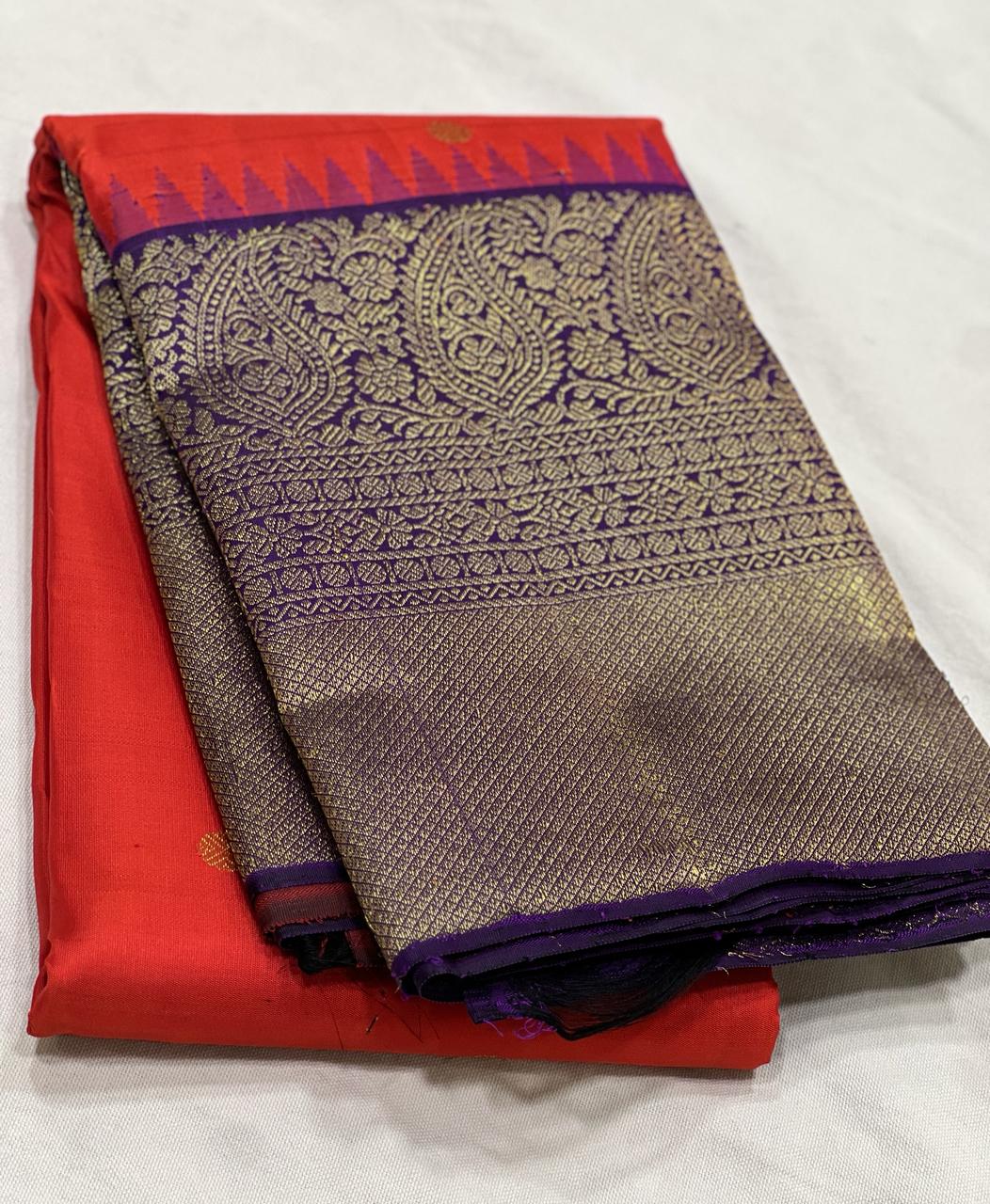 RED / NAVY BLUE KANCHI SAREE