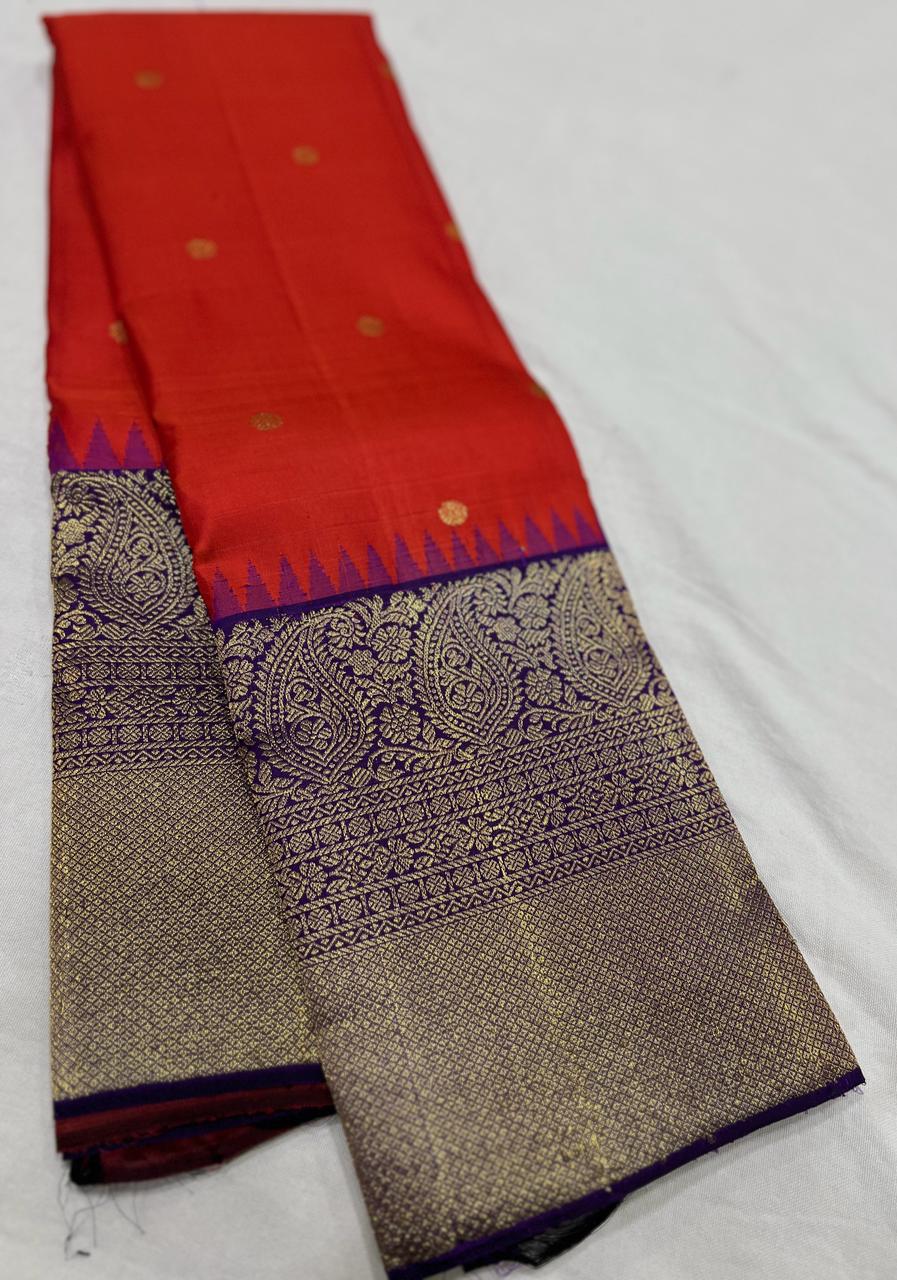 RED / NAVY BLUE KANCHI SAREE