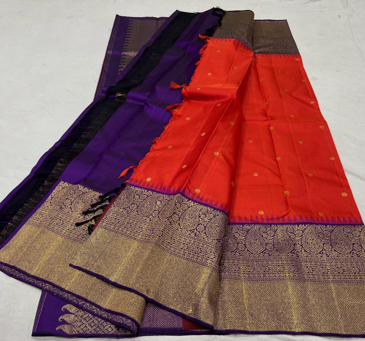 RED / NAVY BLUE KANCHI SAREE