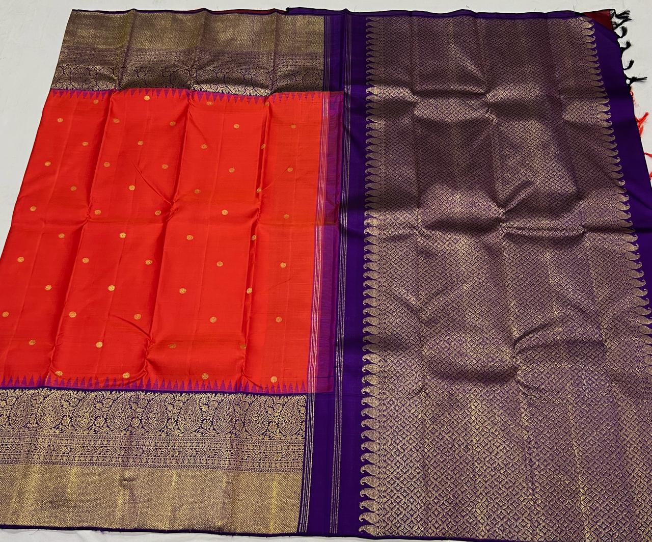 RED / NAVY BLUE KANCHI SAREE