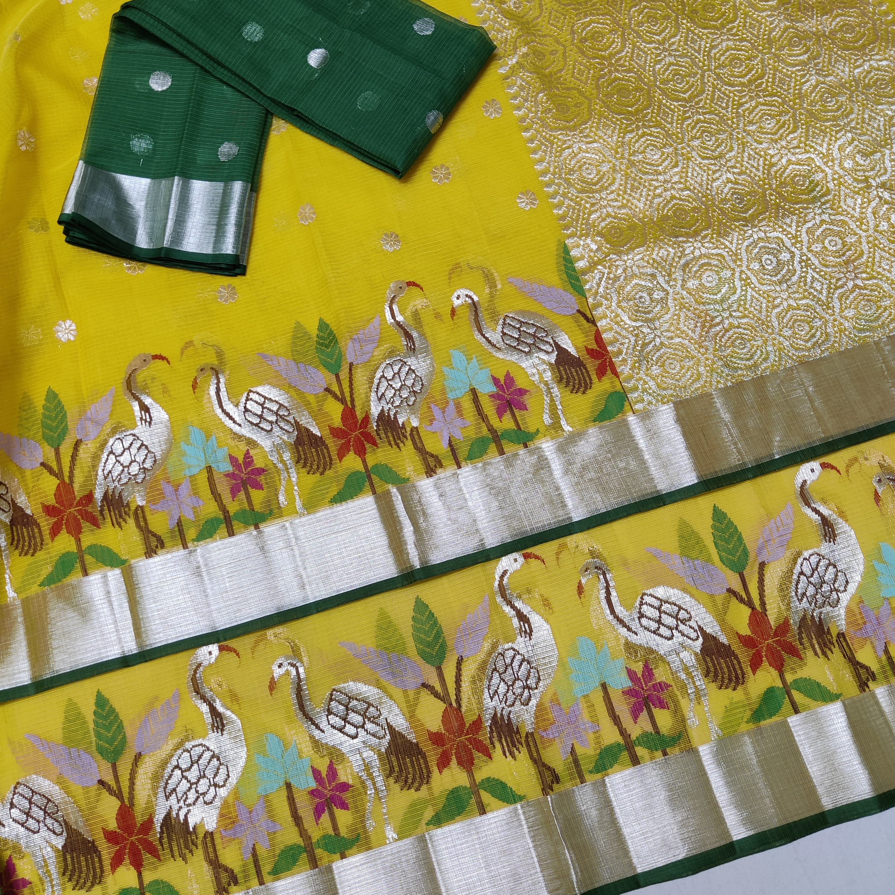 YELLOW / GREEN ZARI KOTA SAREE